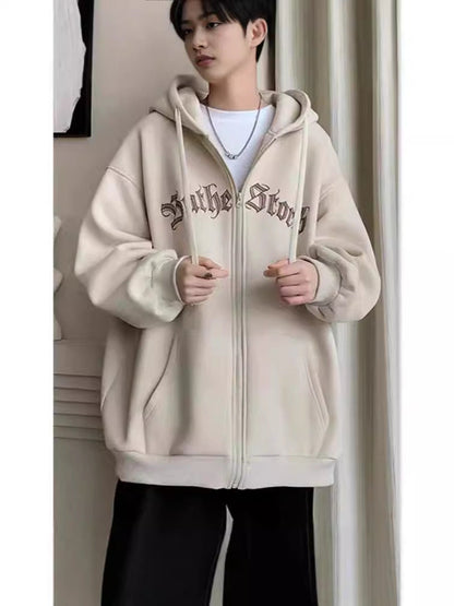 Bej Zipper Beyaz Sweatshirt ve Siyah Pantolon Üçlü Set